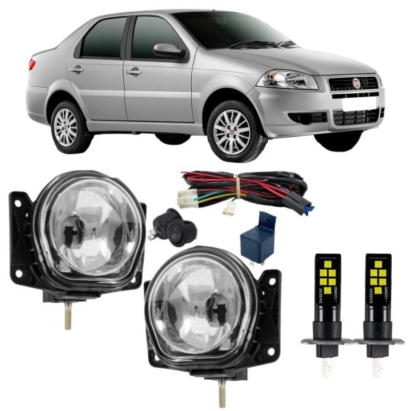 Imagem de Kit farol auxiliar fiat siena 2001 a 2012 e super led