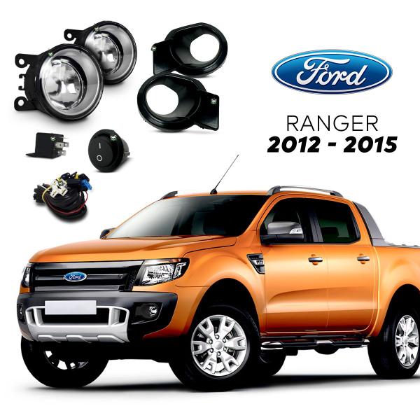 Imagem de Kit Farol Auxiliar Milha Ford Ranger 2012 2013 2014 2015 Moldura Preta Botao Tic Tac