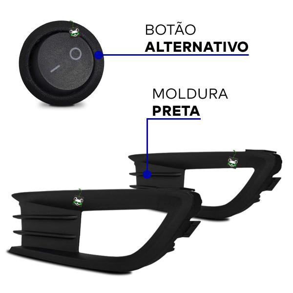 Imagem de Kit Farol Auxiliar Milha Gol G6 2013 2014 2015 2016 Moldura Preta Botao Tic Tac