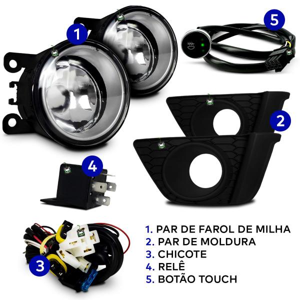 Imagem de Kit Farol Auxiliar Milha Honda Fit 2015 2016 2017 Moldura Preta Botao Touch