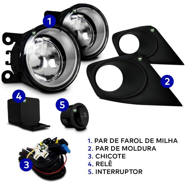 Imagem de Kit Farol Auxiliar Milha Ka 2012 2013 Moldura Preta Botao Tic Tac