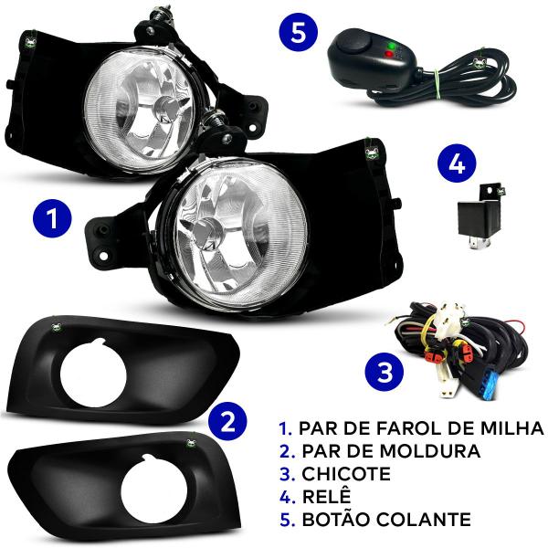 Imagem de Kit Farol Auxiliar Milha Onix Joy 2015 2016 2017 2018 2019 Moldura Preta Botao Colante