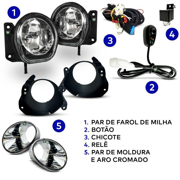 Imagem de Kit Farol Auxiliar Milha Palio El 2009 2010 2011 Moldura Cromada Botao Colante