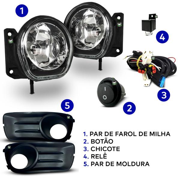 Imagem de Kit Farol Auxiliar Milha Palio Fire Economy 07 08 09 10 11 12 13 14 15 16 Aro Preto Botao Tic Tac