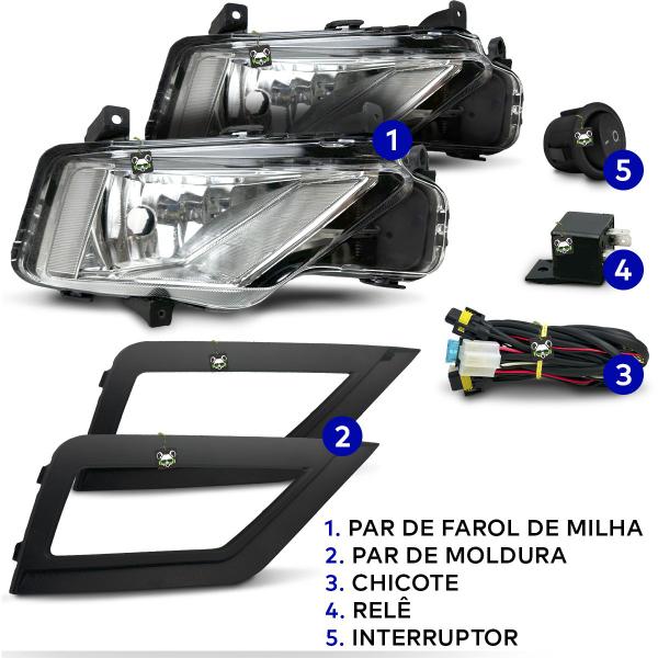 Imagem de Kit Farol Auxiliar Milha Saveiro G7 Gol/Voyage G8 Moldura Preta Botao Tic Tac