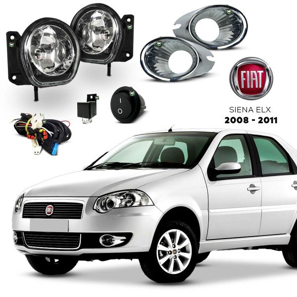 Imagem de Kit Farol Auxiliar Milha Siena Elx 2008 2009 2010 2011 Moldura Cromada Botao Tic Tac