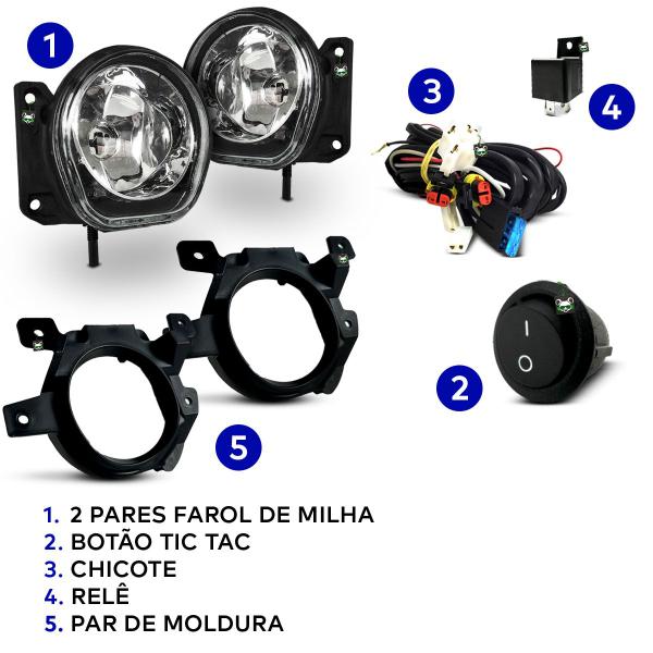 Imagem de Kit Farol Auxiliar Milha Strada Working 2014 15 16 2017 2018 2019 2020 Moldura Preta Botao Tic Tac