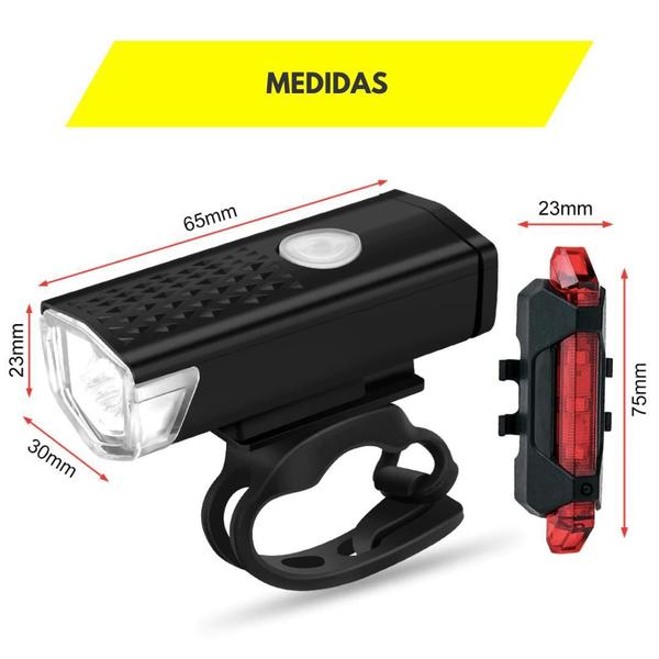 Imagem de Kit Farol Bike Frontal Com Pisca Traseiro Led Recarregável