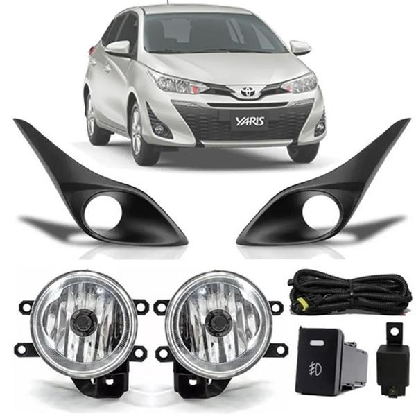 Imagem de Kit Farol de Milha Completo Toyota Yaris Hatch Sedan 2018 19 20 21 Auxiliar Neblina Moldura Black