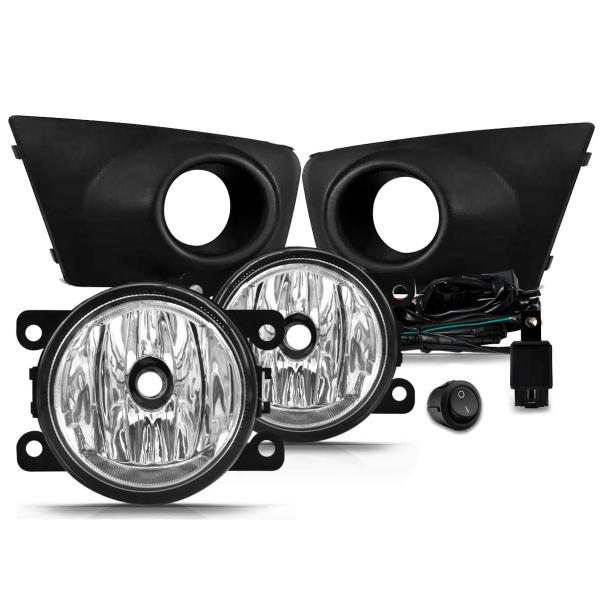 Imagem de Kit Farol de Milha L200 Triton 2011 a 2018 Botão Tic Tac Moldura Preto