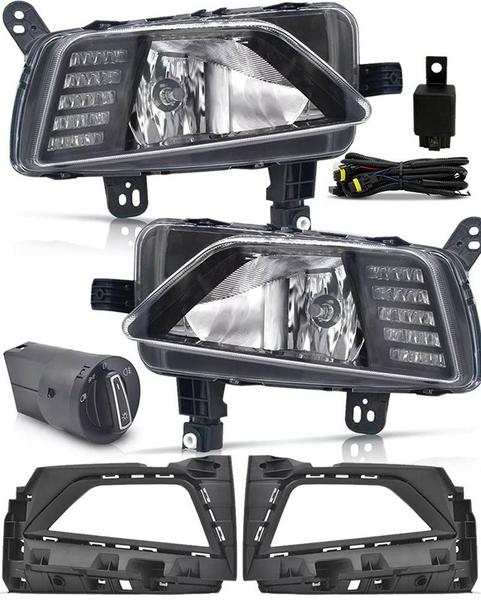 Imagem de Kit Farol de Milha Neblina Vw Virtus e Novo Polo 2018 2019 2020 2021 2022 Com LED Daylight - DRL + Kit Lâmpada Super LED 6000K