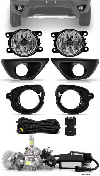 Imagem de Kit Farol de Milha  Renault Duster 2015 á 2019 + Moldura e Base Para Fixação - Botão Painel + Kit Lâmpada Super LED 6000K