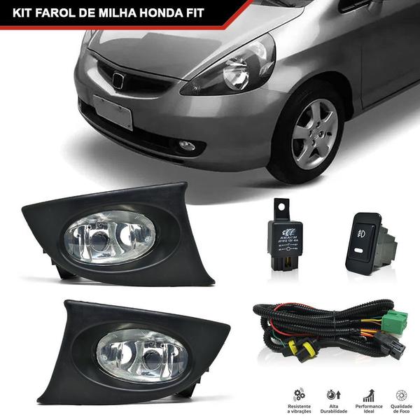 Imagem de Kit Farol Milha Fit 2006/2008 Com Moldura Botão Shocklight