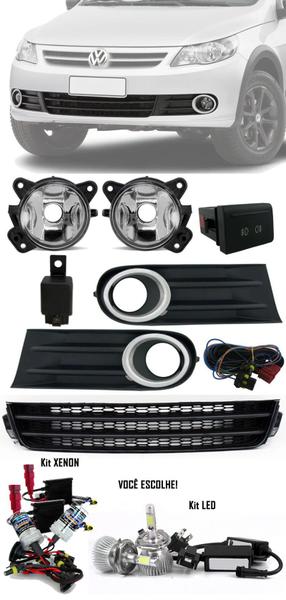 Imagem de Kit Farol Milha Grade Para-choque Central Preto Sem Friso Vw Gol Voyage Saveiro G5 2009 à 2013 + Xenon ou LED