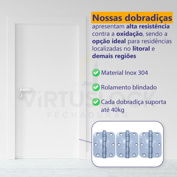 Imagem de Kit Fechadura Externa Duna Imab + 3 Dobradiças C/Red de Inox