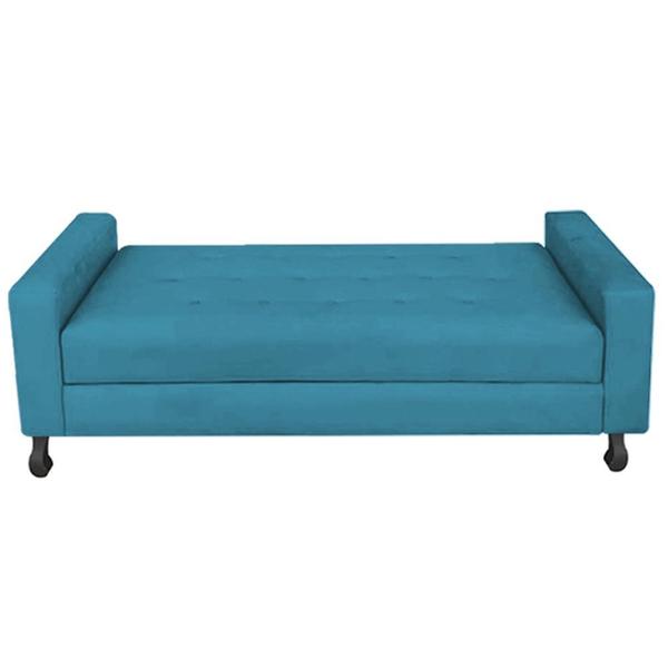 Imagem de Kit Félix com Cabeceira Geovana 1,60 cm Queen Size Baú Quarto Sala Suede Azul Turquesa - Damaffe Móveis