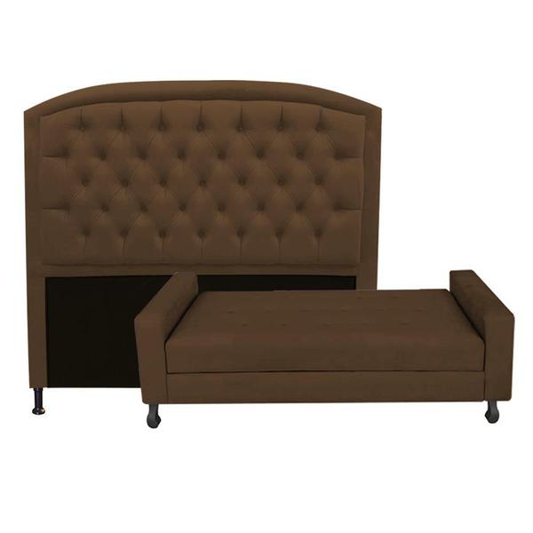 Imagem de Kit Félix com Cabeceira Geovana 1,60 cm Queen Size Baú Quarto Sala Suede Marrom - Damaffe Móveis