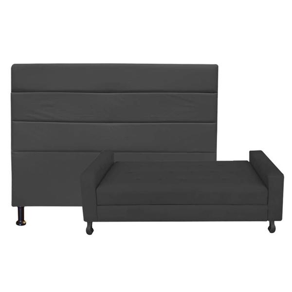 Imagem de Kit Félix com Cabeceira Turim 1,60 cm Queen Size Baú Quarto Sala Suede Preto - Damaffe Móveis