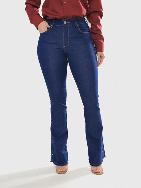 KIT Feminino Peças Calça Flare Jeans Escuro com Strass Lateral - Main Image