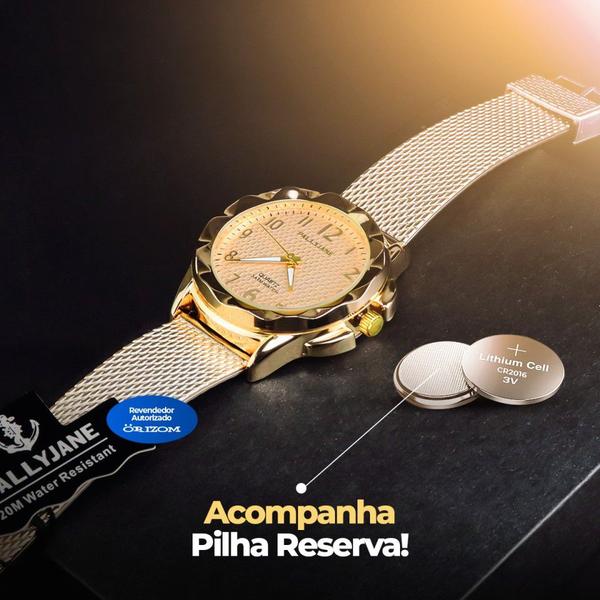 Kit Feminino prova agua dourado analógico luxo barato - Orizom Imagem de Kit Feminino prova agua dourado analógico luxo barato