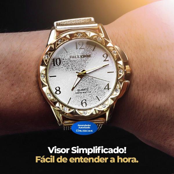 Kit Feminino prova agua dourado analógico luxo barato - Orizom Imagem de Kit Feminino prova agua dourado analógico luxo barato