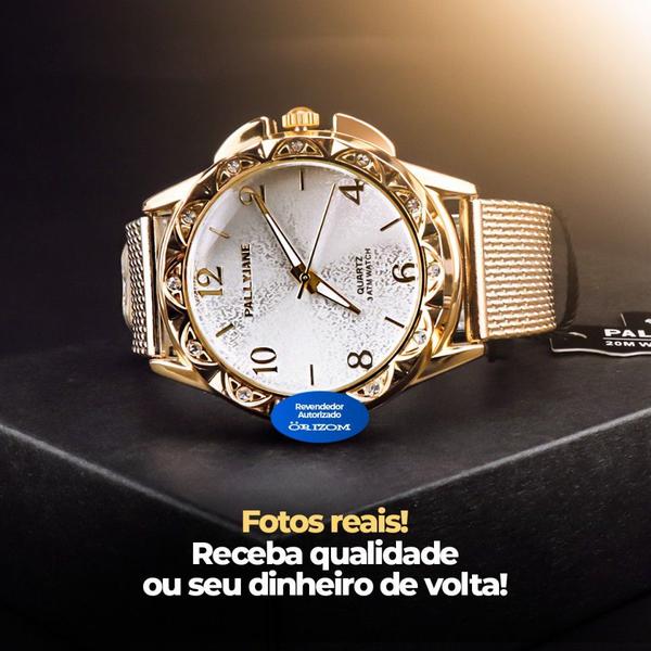 Kit Feminino prova agua dourado analógico luxo barato - Orizom Imagem de Kit Feminino prova agua dourado analógico luxo barato