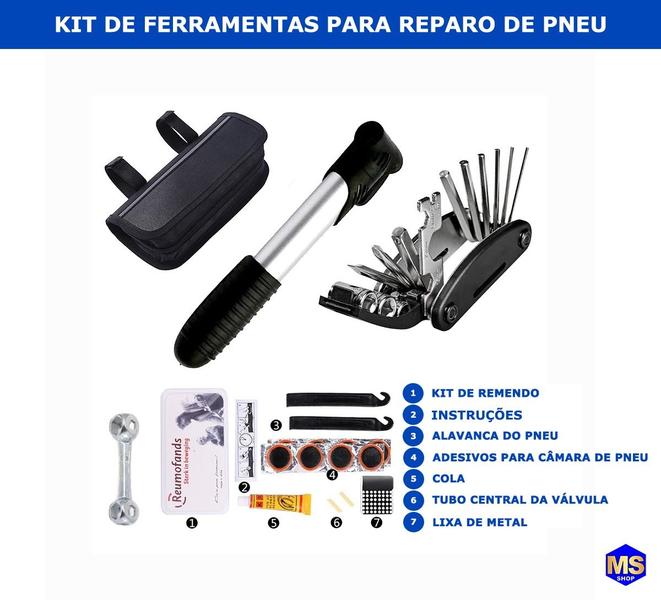 Imagem de Kit Ferramenta Bike Remendo Reparo Manutenção Pneu Corrente