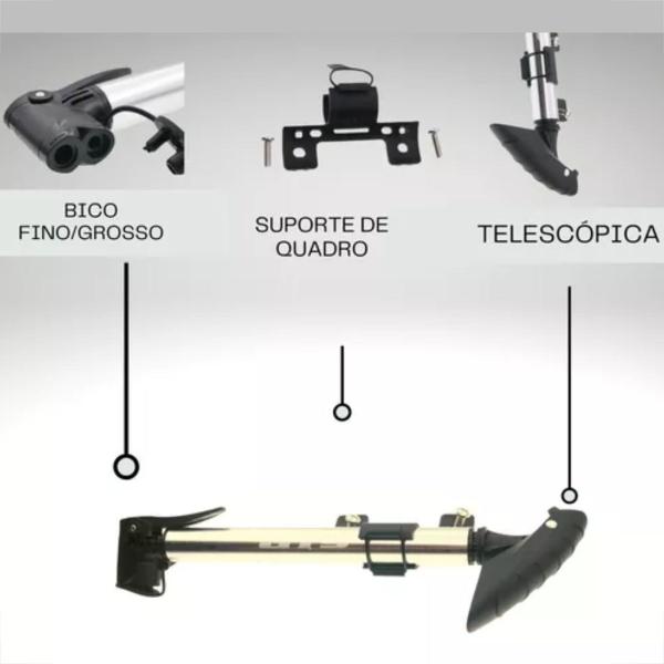 Imagem de Kit Ferramentas Bike Manutenção Bomba De Ar Pneu Bicicleta + Espátulas De Aço Ciclismo