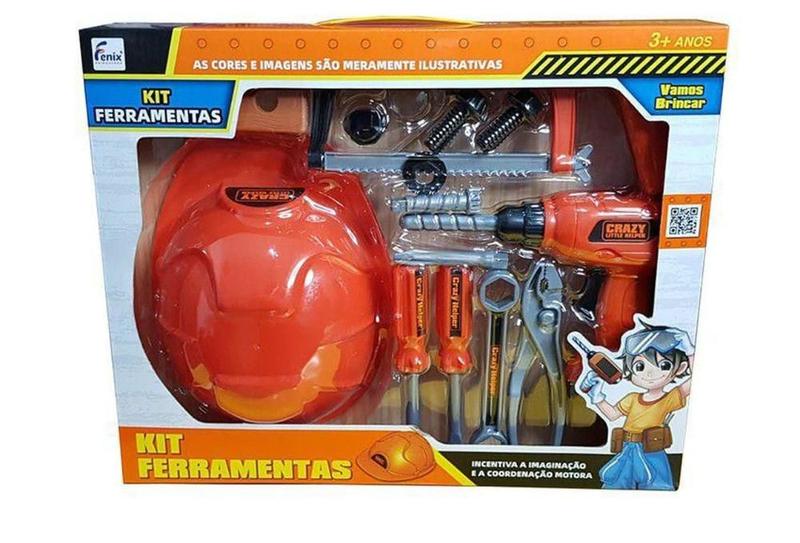 Imagem de Kit Ferramentas Infantil Com Capacete 14 Peças - Fenix 3290