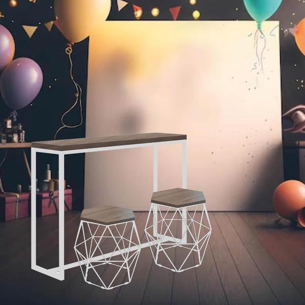 Imagem de Kit Festa 1 Mesa Aparador Bistrô G Mavie 150cm com 2 Mesas P Luna Ferro Branco MDF Madeira - Ahazzo Móveis