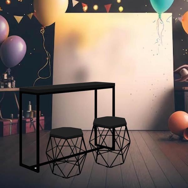 Imagem de Kit Festa 1 Mesa Aparador Bistrô G Mavie 150cm com 2 Mesas P Luna Ferro Preto MDF Preto - Ahz Móveis