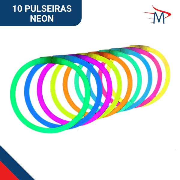 Kit Festa 10 Bastões de LED com 3 modos + 10 Pulseiras NEON - Mormino Imagem de Kit Festa 10 Bastões de LED com 3 modos + 10 Pulseiras NEON