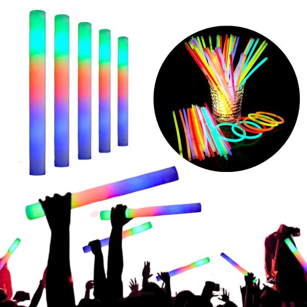 Kit Festa 10 Bastões de LED com 3 modos + 10 Pulseiras NEON - Mormino Imagem de Kit Festa 10 Bastões de LED com 3 modos + 10 Pulseiras NEON