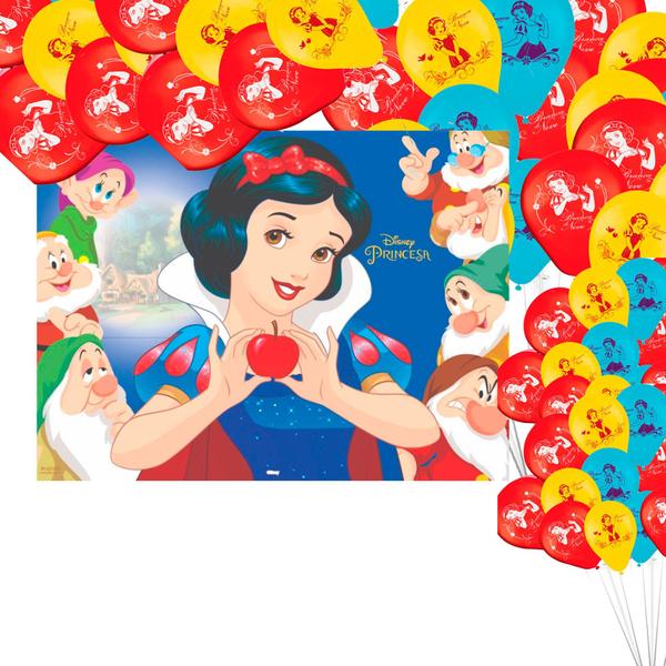 Imagem de Kit Festa 26Pçs Decoração Branca de neve Painel + 25 Bexigas