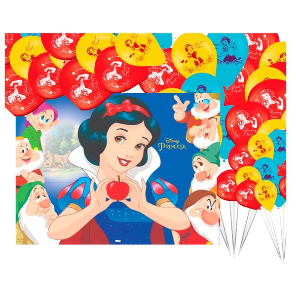 Imagem de Kit Festa 26Pçs Decoração Branca de neve Painel + 25 Bexigas