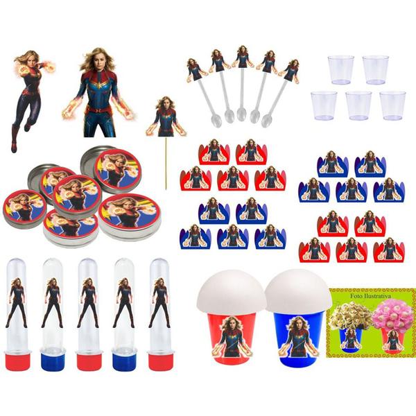 Kit Festa Capitã Marvel 95 Peças (10 Pessoas) - Produto artesanal Imagem de Kit Festa Capitã Marvel 95 Peças (10 Pessoas)