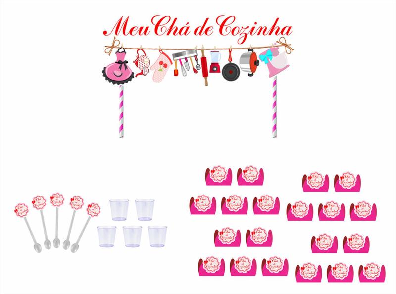 Imagem de Kit Festa Chá de Cozinha pink 151 peças