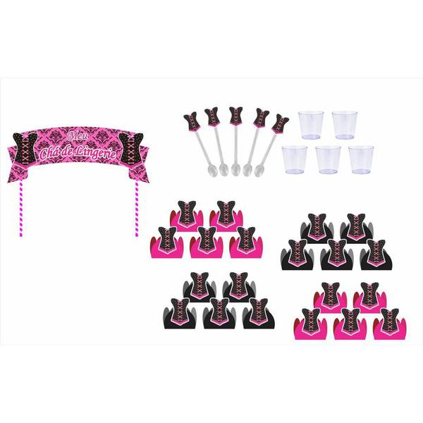 Imagem de kit festa Chá de Lingerie (pink e Preto) 173 peças (20 pessoas)