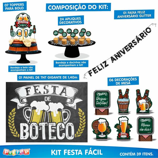 Imagem de Kit Festa De Boteco Itens Painel + Faixa + Top De Bolo