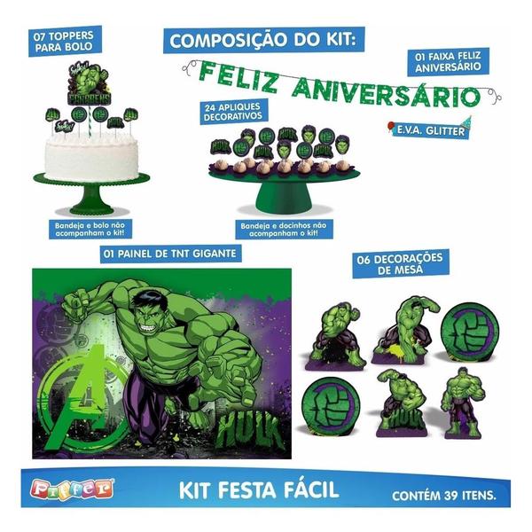 Imagem de Kit festa Decoração aniversário Hulk 39 pçs completa em EVA