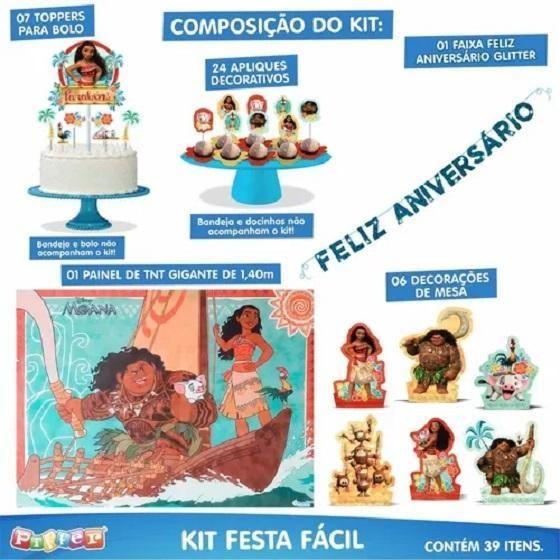 Imagem de Kit Festa Decoração Moana Festa Fácil Pronta 39 Peças Piffer