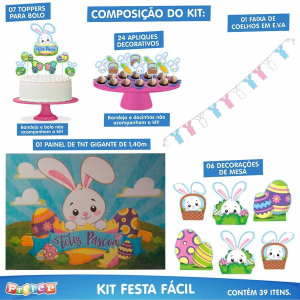 Imagem de Kit festa decoração Pascoa em EVA 39 peças decoração fácil