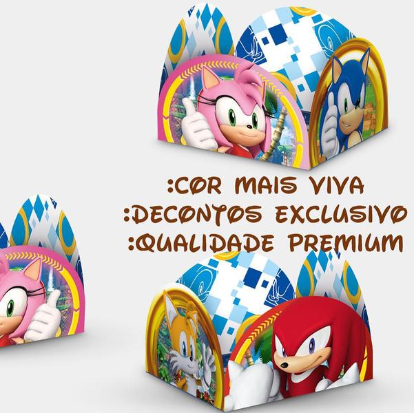 Imagem de kit festa decoração Sonic 50 forminnhas + painel  Giigante