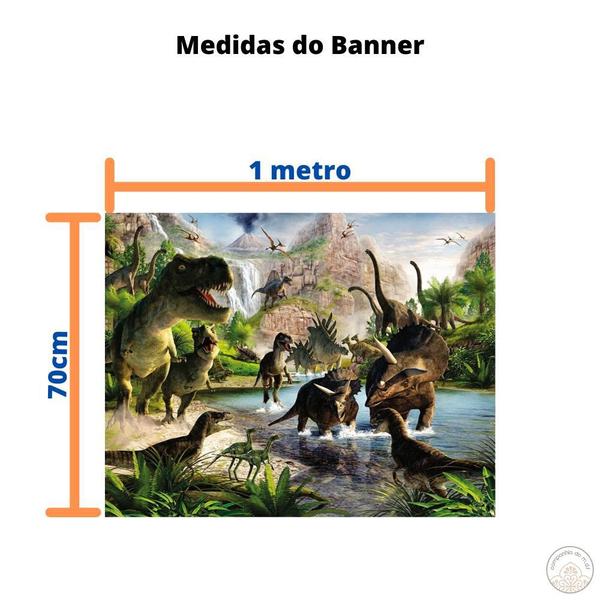 Imagem de Kit festa Dinossauros painel poli banner e displays de mesa adesivados