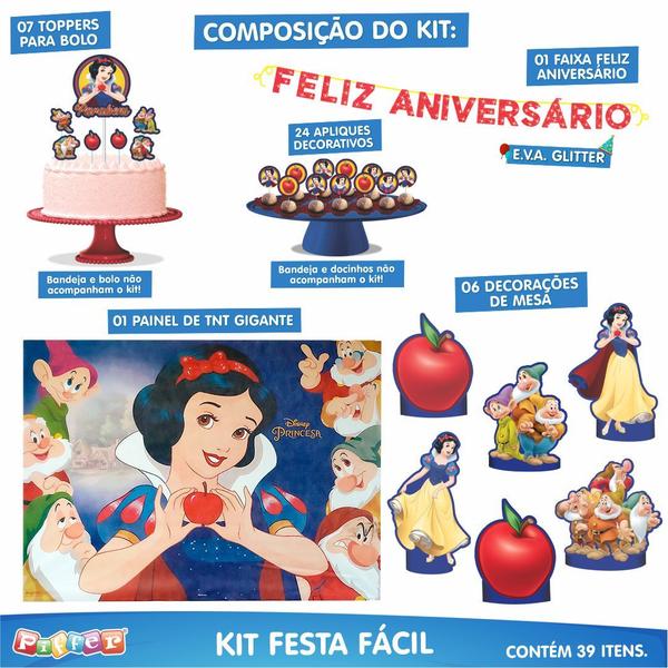 Imagem de Kit Festa Fácil Aniversário 39 Pçs  - Branca de Neve