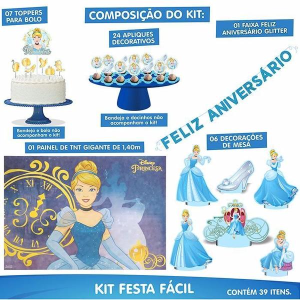 Imagem de Kit Festa Fácil Aniversário 39 Pçs - Cinderela