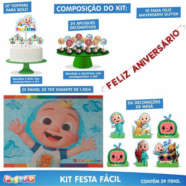 Kit Festa Fácil Cocomelon 39 Pçs decoração e lembrancinha - Piffer Imagem de Kit Festa Fácil Cocomelon 39 Pçs decoração e lembrancinha