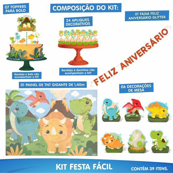 Imagem de Kit Festa Fácil Decoração Dino Baby Aniversário Comemoração - 39 Itens - Piffer