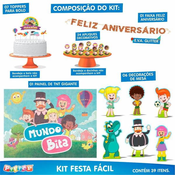 Imagem de Kit Festa Fácil Decoração Mundo Bita Aniversário Comemoração - 39 Itens - Piffer