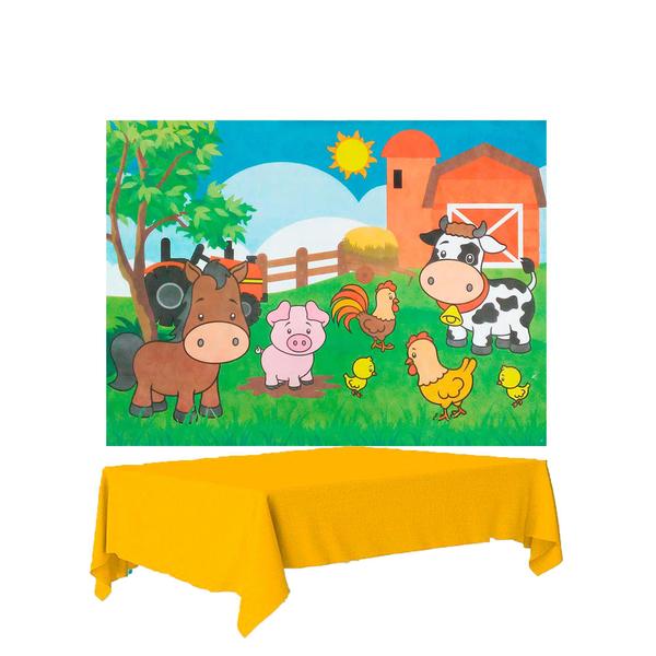 Kit Festa Fazendinha Decoração Toalha Amarela + Painel TNT - piffe - Rivfetas Imagem de Kit Festa Fazendinha Decoração Toalha Amarela + Painel TNT